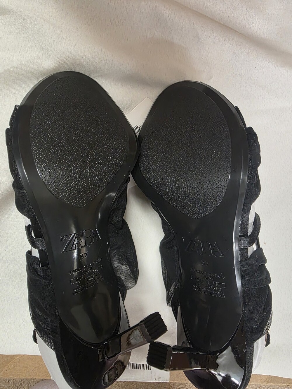 Sz 6.5 ZARA HIGH HEELED FABRIC SANDALS Black - Picture 7 of 7